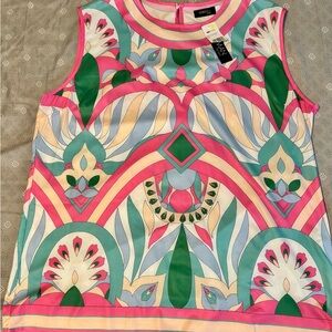 Vibrant Sleeveless Blouse with Geometric Design